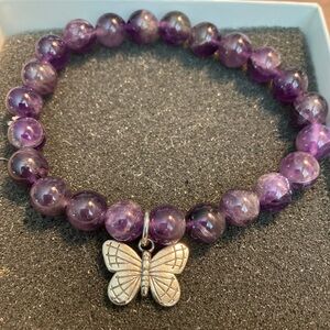 Amethyst bead and silver butterfly bracelet